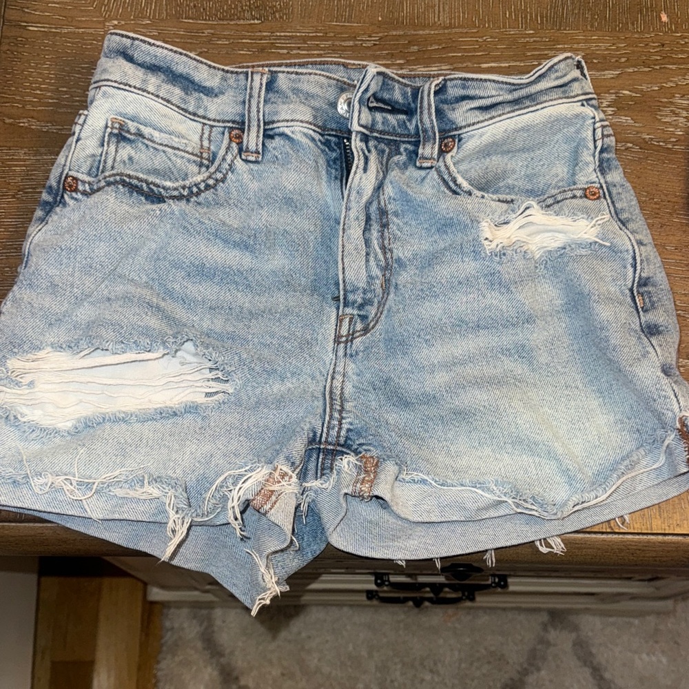 American Eagle Outfitters Light Wash Distressed Denim Shorts